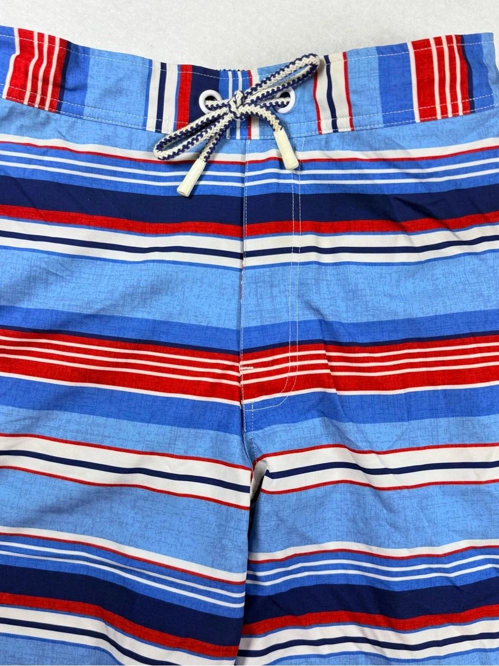 Johnnie-O Swim Trunks Medium Blue Red White Stripes Coastal Nautical